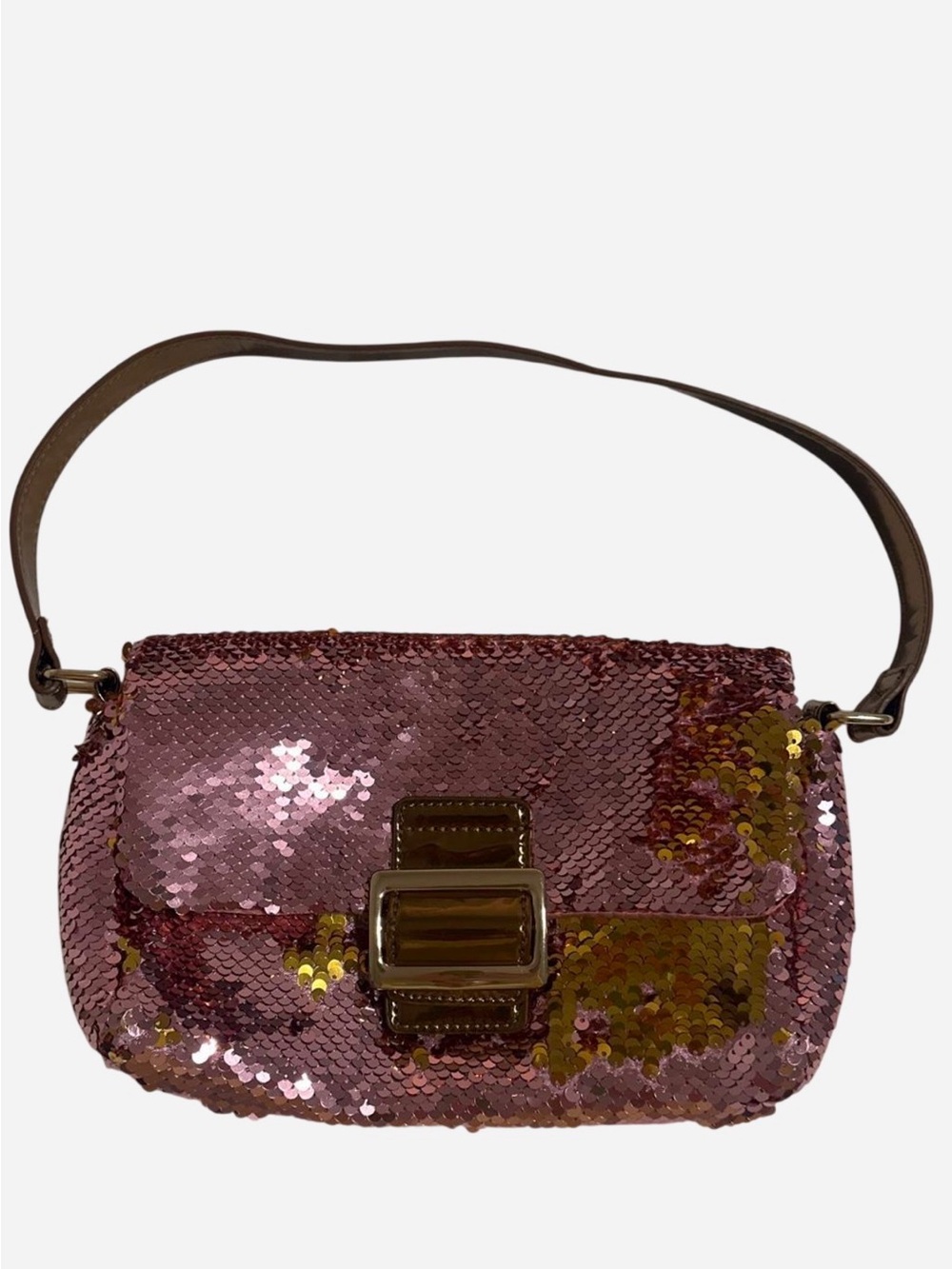 Pink baguette Sequin Shoulder Bag with Gold Accent